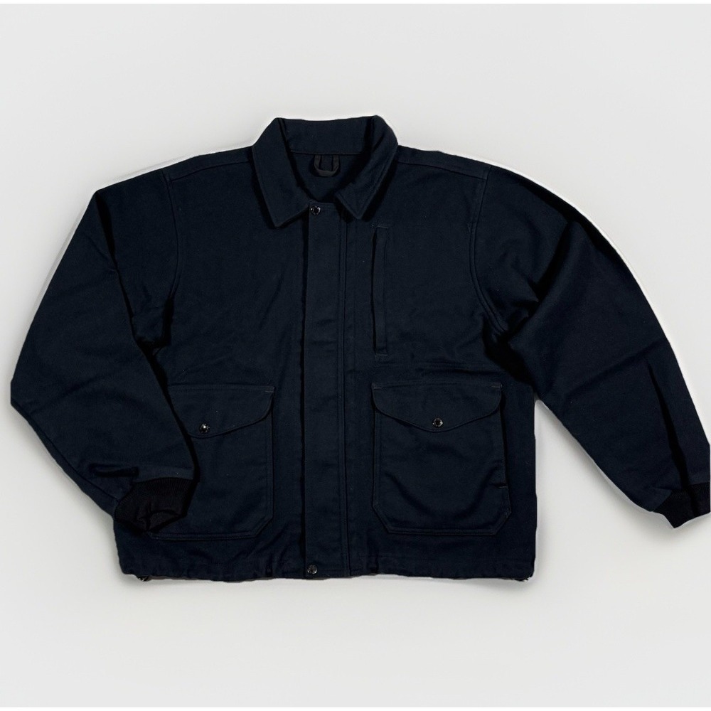CC Filson Mens Size XL Navy Blue Mackinaw Wool Zip Bomber Jacket Pocket Style 93
